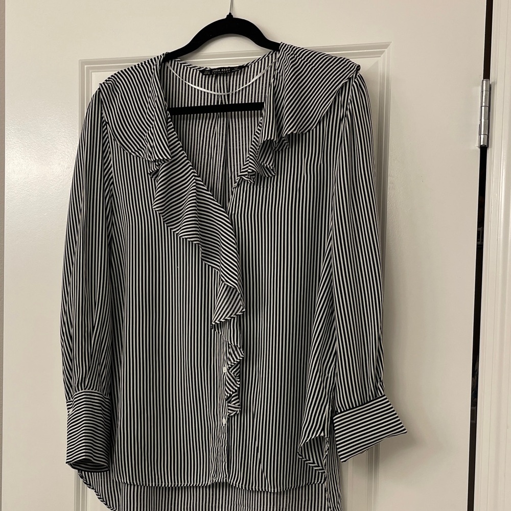 Zara Black and White Striped Blouse